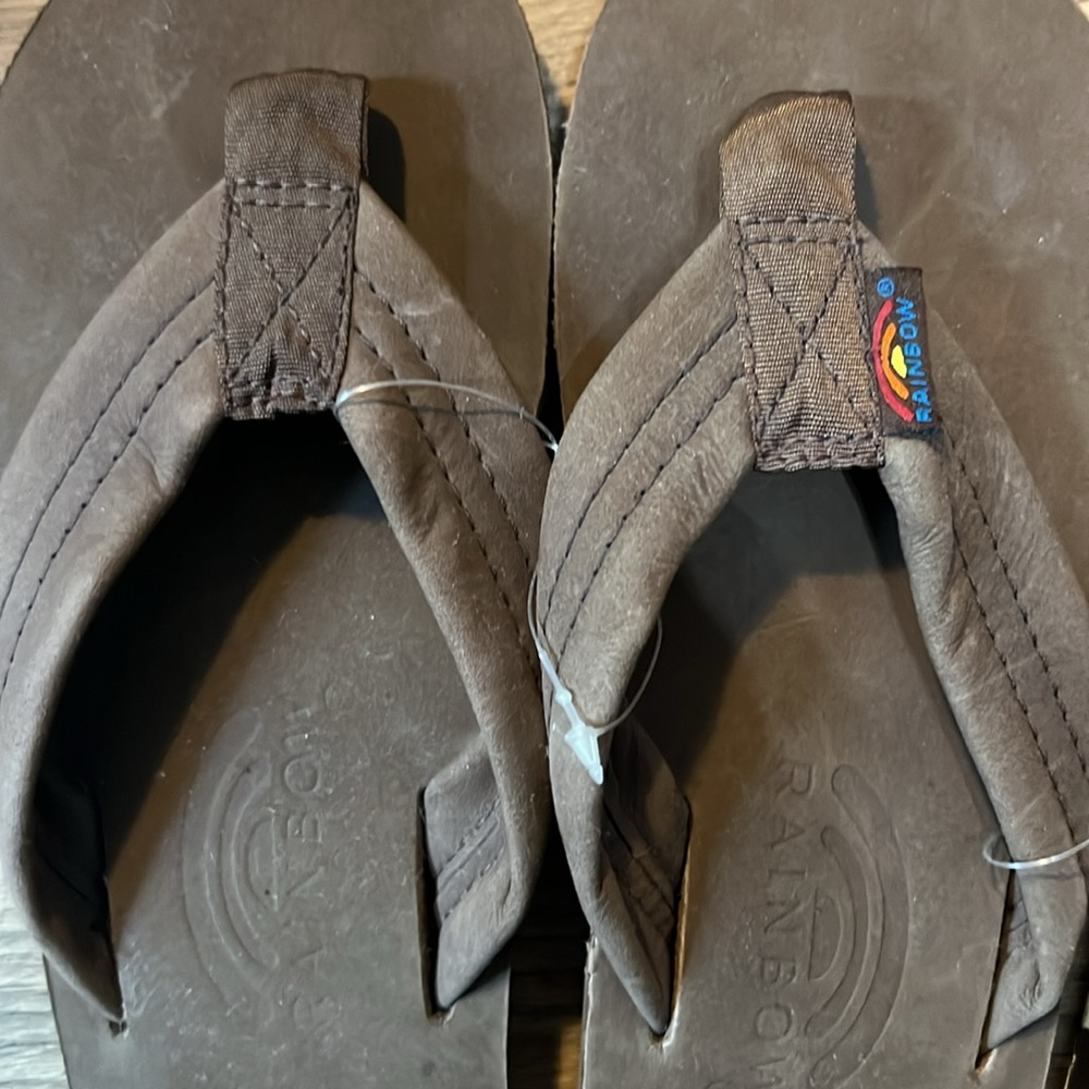 Rainbow Brown Leather Flip Flop Sandals - Picture 2 of 3
